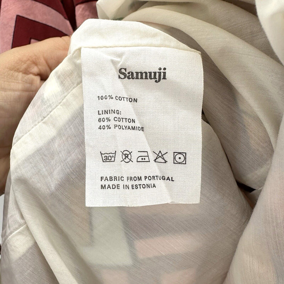 Samuji‎ Shift Dress Retro Geometric Print FR 36 US 4 Midi Mod Indie Boho Resort - Picture 10 of 11